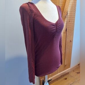 Michael Stars Women's Long Sleeve V-Neck Top, Garnet, One Size